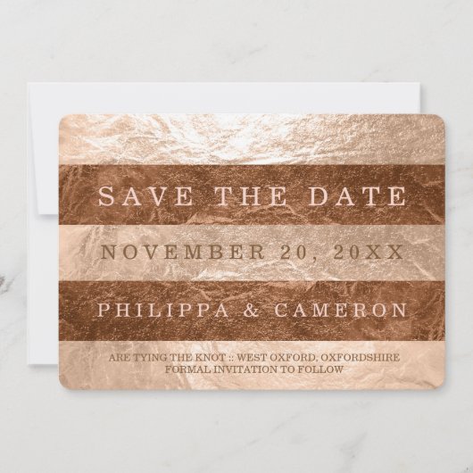 PixDezines Faux Roos Gold+Copper Stripes/save date Save The Date (Voorkant)