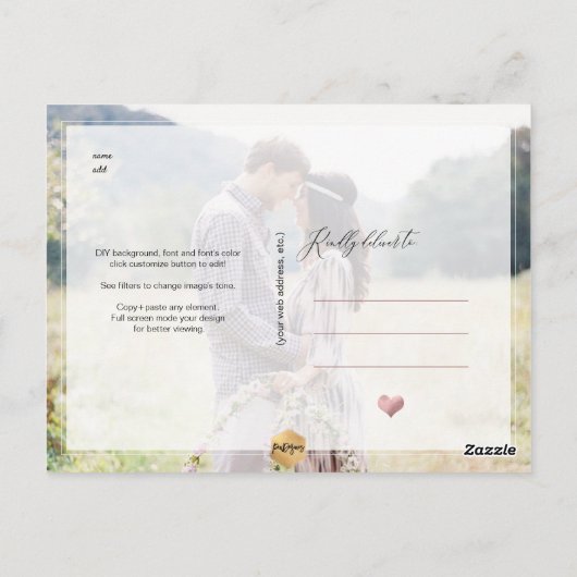 PixDezines Faux Roos Gold/Marble/sla onze datum op Briefkaart (Achterkant)