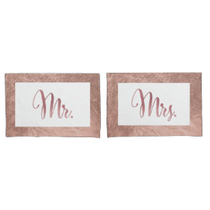 PixDezines Faux Roos Gold/Mr/Mrs Kussensloop