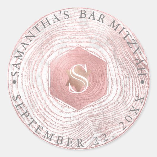 PixDezines Faux Roos Gouden boomringen Mitzvah Ronde Sticker (Voorkant)
