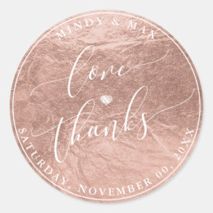 PixDezines Faux ROSE GOLD FOI'l LOVE+THANKS Ronde Sticker