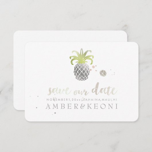 PixDezines Faux Silver Ananas/bewaar onze datum Save The Date (Voorkant / Achterkant)