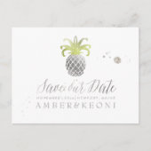 PixDezines Faux Silver/Pineapple/Save onze datum Aankondigingskaart (Voorkant)