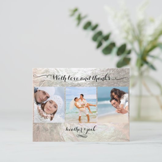 PixDezines faux zilver/trouwfoto's dank u Briefkaart (Staand voorkant)