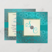 PixDezines Fidora Blue+Blauwgroen  Damask Kaart (Voorkant / Achterkant)