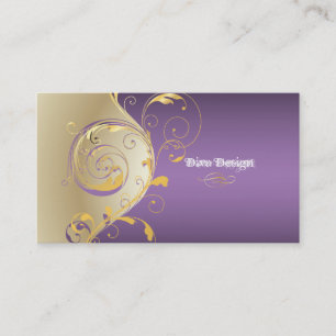 PixDezines Filigree+krullen/goud+paars/DIY Visitekaartje