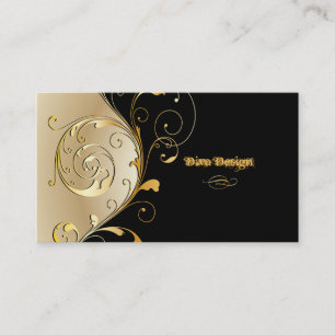 PixDezines Filigree+swirls/black+faux gold Visitekaartje