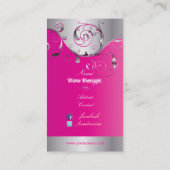 PixDezines Filigree+swirls/zilver+heet roze Visitekaartje (Achterkant)