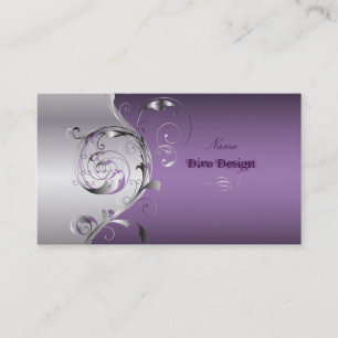 PixDezines Filigree+swirls/zilver+lavender blauw Visitekaartje