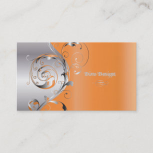 PixDezines Filigree+swirls/zilver+mandarijn tango Visitekaartje