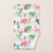 PixDezines Flamant rose rose+Aquarelle florale (Serviette à main)