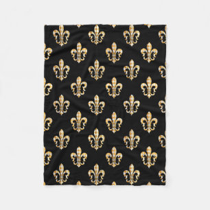 PixDezines fleur de lis/black/gold Fleece Deken
