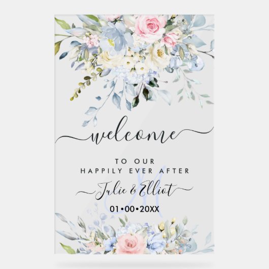 PixDezines Fleurs Bleues Roses Élégantes (Recto)