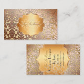 PixDezines FLORA DAMASK FAUX COPPER+PARCHMENT Visitekaartje (Voorkant / Achterkant)