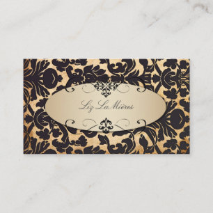 PixDezines flora damask/faux parchment Visitekaartje