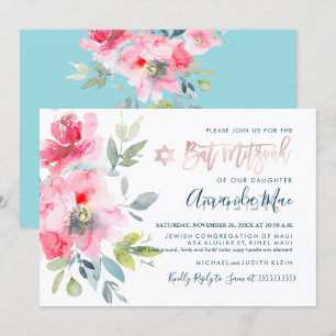 PixDezines Floral Waterverf Bat Mitzvah, Ombre Kaart
