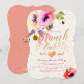 PixDezines Floral Waterverf Brunch+Bubbly Kaart (Voorkant / Achterkant)