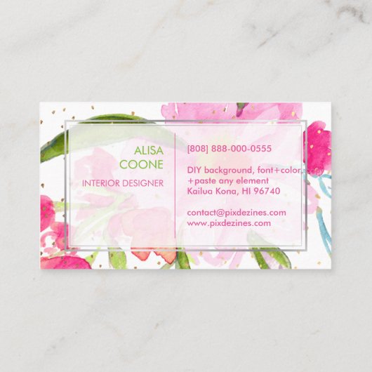 PixDezines Floral Waterverf/May Flowe/Gold Species Visitekaartje (Achterkant)