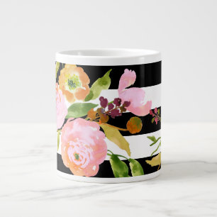 PixDezines floral/waterverf/ranunculus/strepen Extra Grote Mok