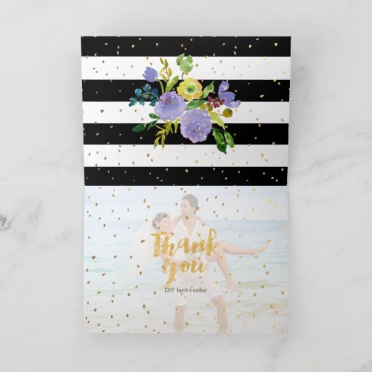 PixDezines florale waterverf b+w strepen Bedankkaart (Binnen)