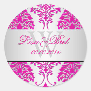 PixDezines florentius damast/roze+zilver Ronde Sticker