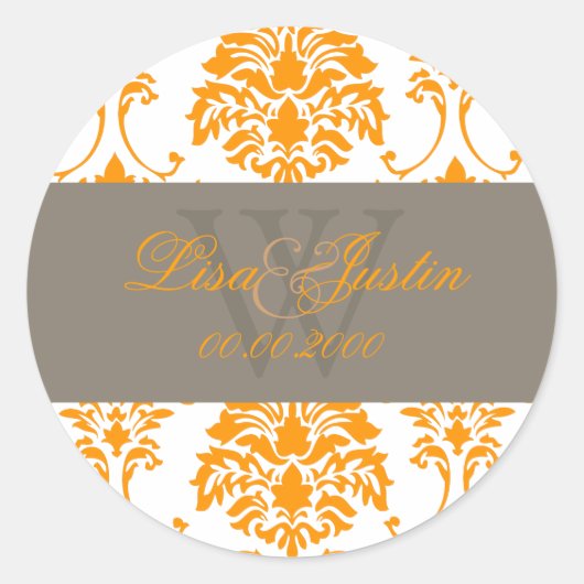 PixDezines florentius damast/sinaasappel Ronde Sticker (Voorkant)