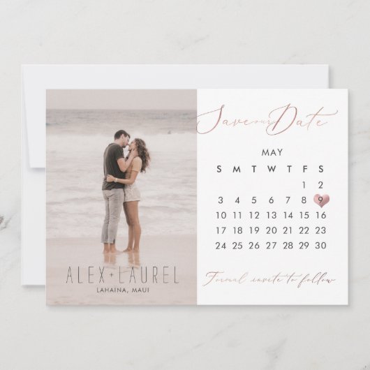 PixDezines Foto Opslaan van de Datum Kalender roos Kaart (Voorkant)