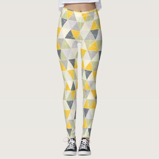 PixDezines geometrisch/geel/grijs Leggings (Voorkant)