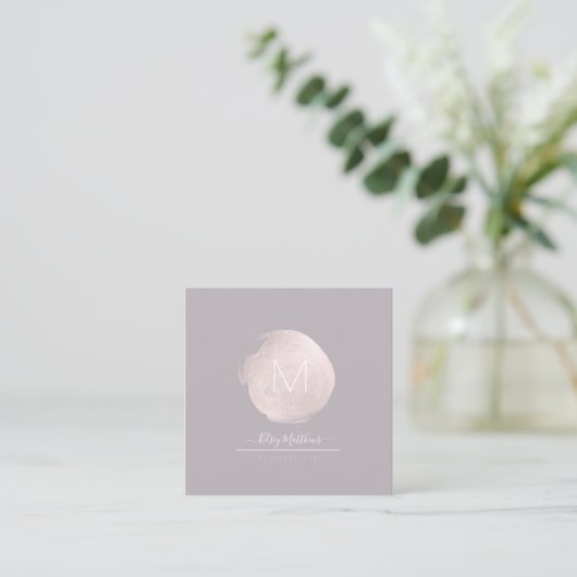PixDezines Glam Monogram Zwart + Blush Roze Vlek Vierkante Visitekaartje