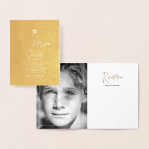 PixDezines Gouden Bar Mitzvah + Modern lettertype Folie Kaarten