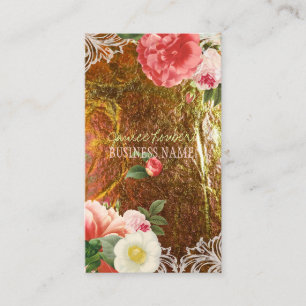 PixDezines gouden bladeren + vintage pioenrozen Visitekaartje