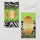 PixDezines groene  kant+cheetah+zebra Visitekaartje (Voorkant / Achterkant)