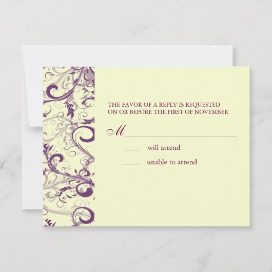 PixDezines GROTE RSVP, PLUM SWIRLS/DIY achtergrond RSVP Kaartje (Voorkant)