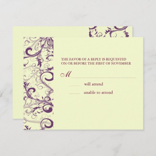 PixDezines GROTE RSVP, PLUM SWIRLS/DIY achtergrond RSVP Kaartje (Voorkant / Achterkant)