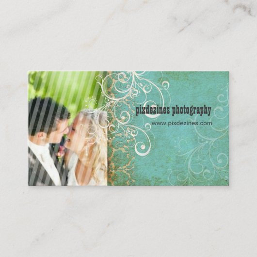 PixDezines Grunge Damask/Aqua Visitekaartje (Voorkant)