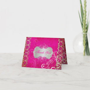 PixDezines  Grunge Damask/Hot Pink Bedankkaart