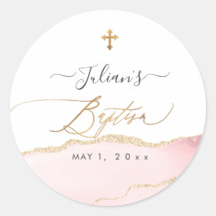 PixDezines H2 Agaat Blush Roze Goud Doop Ronde Sticker