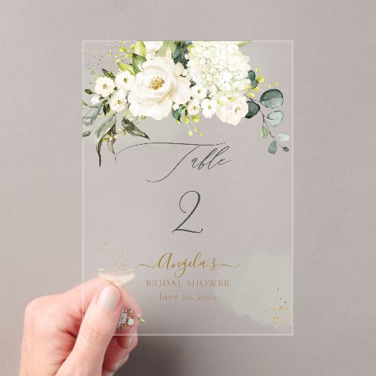 PixDezines H2 Alabaster Rozen Hydrangea Acryl Uitnodigingen (Insitu (Draagbaar))