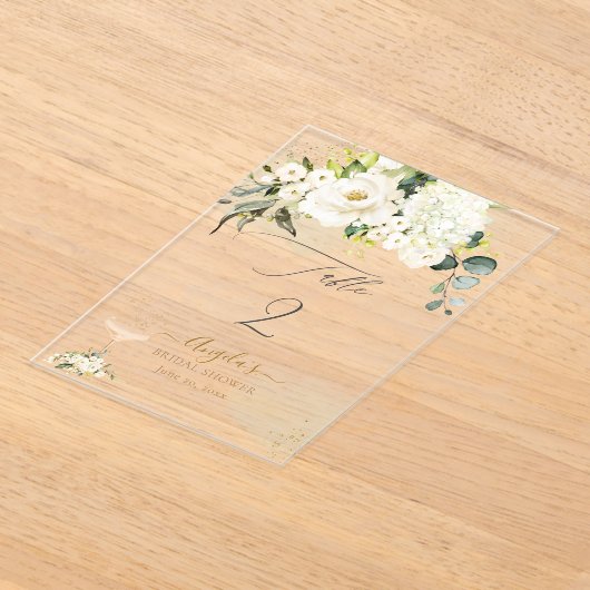 PixDezines H2 Alabaster Rozen Hydrangea Acryl Uitnodigingen (Laagn)