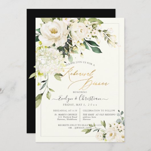 PixDezines H2 Alabaster Rozen Rehearings Dinner Kaart (Voorkant / Achterkant)