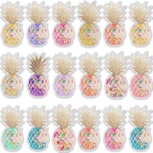PixDezines H2 Aloha Pineappel, Faux Gold Crown St. Sticker (Voorkant)