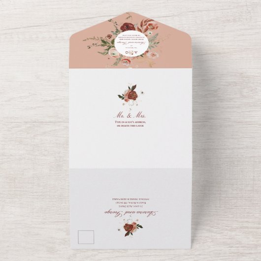 PixDezines H2 Autumn Waterverf Flowers Marsala All In One Uitnodiging (Buitenkant)