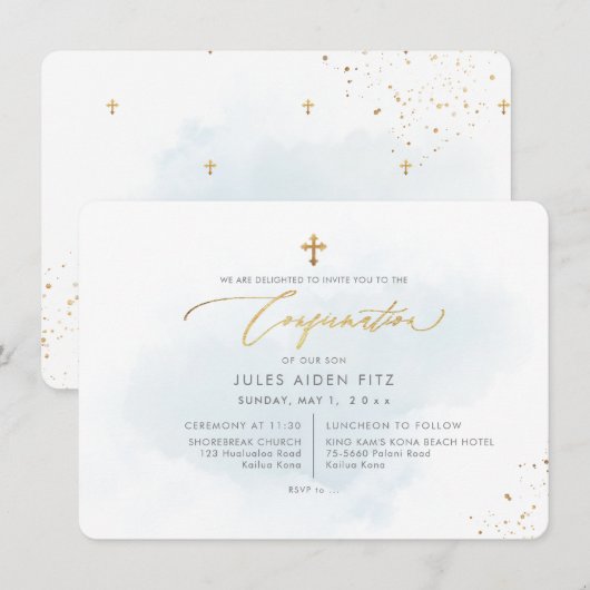 PixDezines H2 Blauwe Gewassen Bevestigingsuitnodig Kaart (Voorkant / Achterkant)