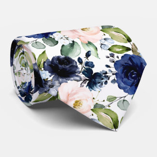 PixDezines H2 Bloemen Blush Navyblauw Stropdas