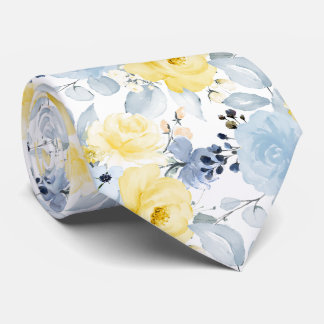 PixDezines H2 Bloemen Geel en Stofblauw Stropdas