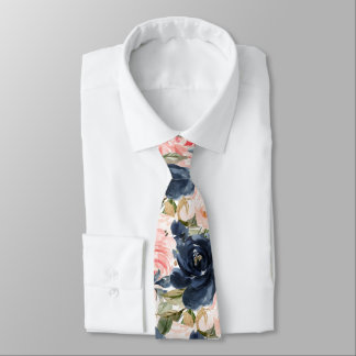 PixDezines H2 Bloemen Navy Blauwe Blush Rozen Stropdas