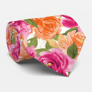 PixDezines H2 Bloemen Roze Sinaasappel Rozen Stropdas