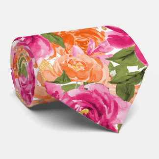 PixDezines H2 Bloemen Roze Sinaasappel Rozen Stropdas