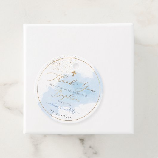 PixDezines H2 Blue Gold Dust Baptism Hartelijk dan Bedankjes Labels (In situ)