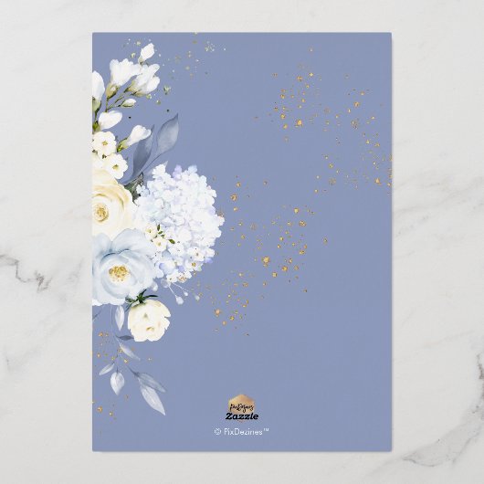 PixDezines H2 Blue Hydrangeas Cream Rozen Baptisme Folie Uitnodiging (Achterkant)